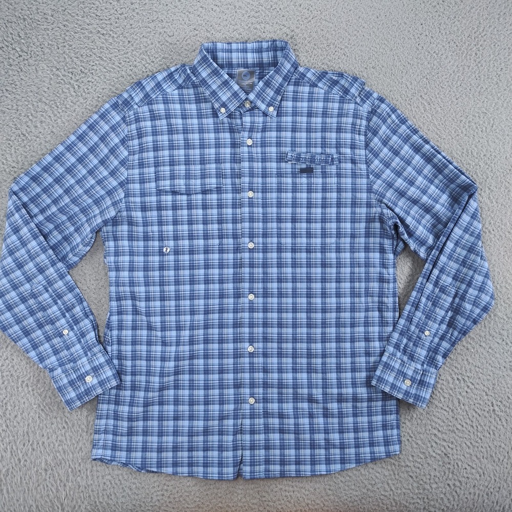 Vineyard Vines Harbor Shirt Mens Medium Blue Plaid Fishing Performance Button Up